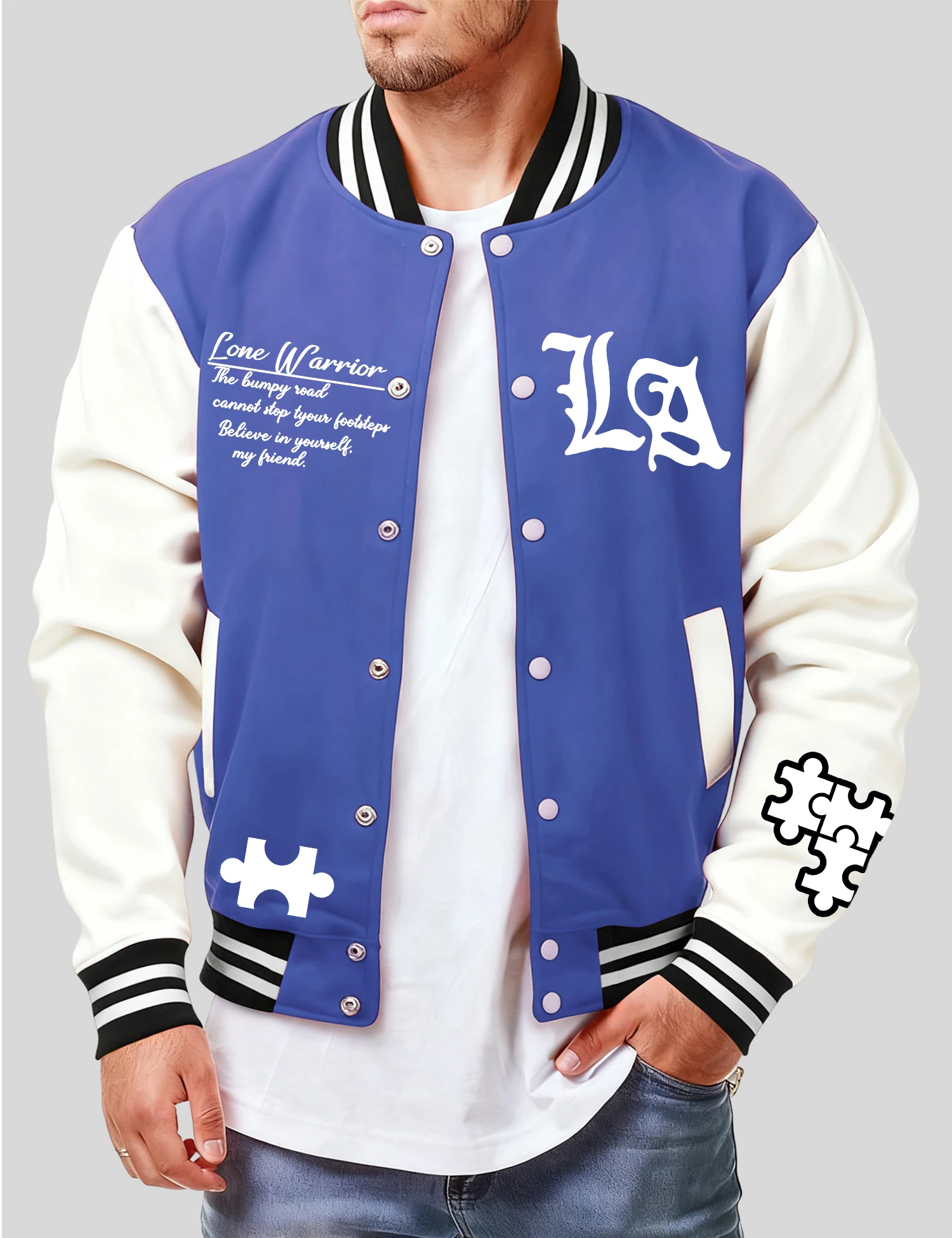 

Artistic Letters And Puzzles Print Male Jacket All-Match Fleece Baseball Jersey Retro Casual Clothes Autumn Warm Loose Mens Coat