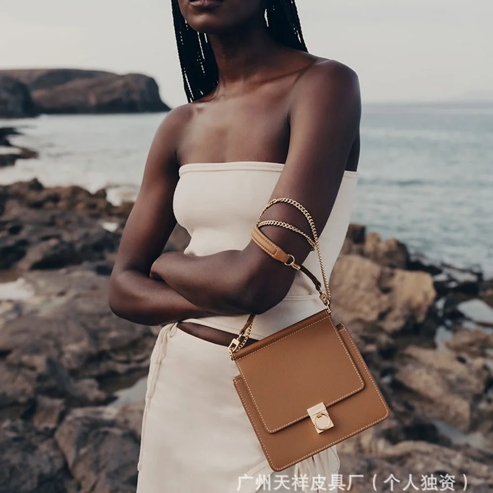 

New Light Luxury Camel Lychee Queen Women's Bag Crossbody Bag Handbag