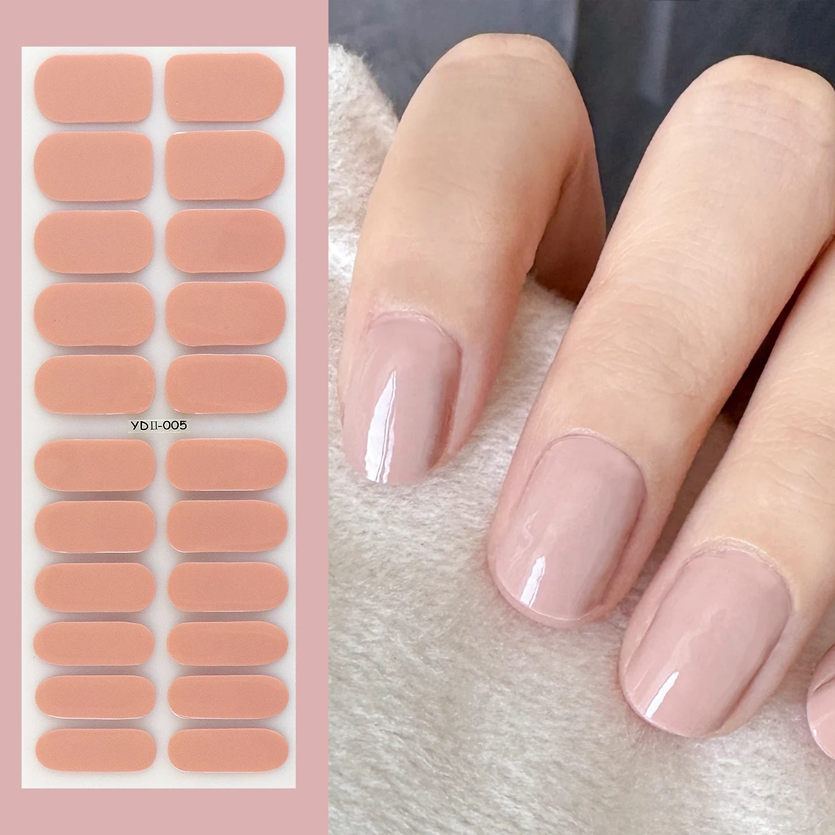 Full Nail Wraps 22 Tips Khaki Self-Adhesive Nail Stickers Set Solid Color Nail Polish Strips with Nail File for Women & Girl