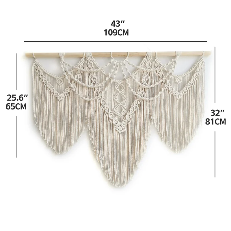 Große Makramee Wandbehang Wandteppich mit Holzstab hand gewebte Böhmen Quaste Vorhang Wandteppich Hochzeit Backgrou Boho Dekor 4