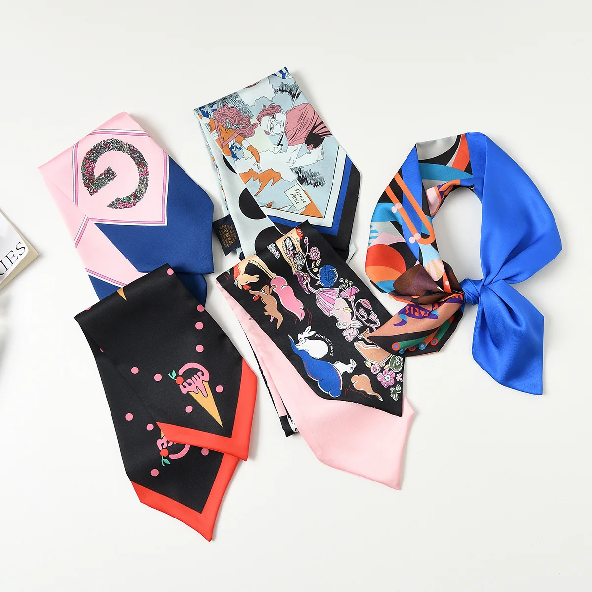

Весенне-летние цветы с острыми углами, маленькие длинные шелковые шарфы, женские галстуки, лента для волос, повязка на голову, тонкий двусторонний шарф-стример