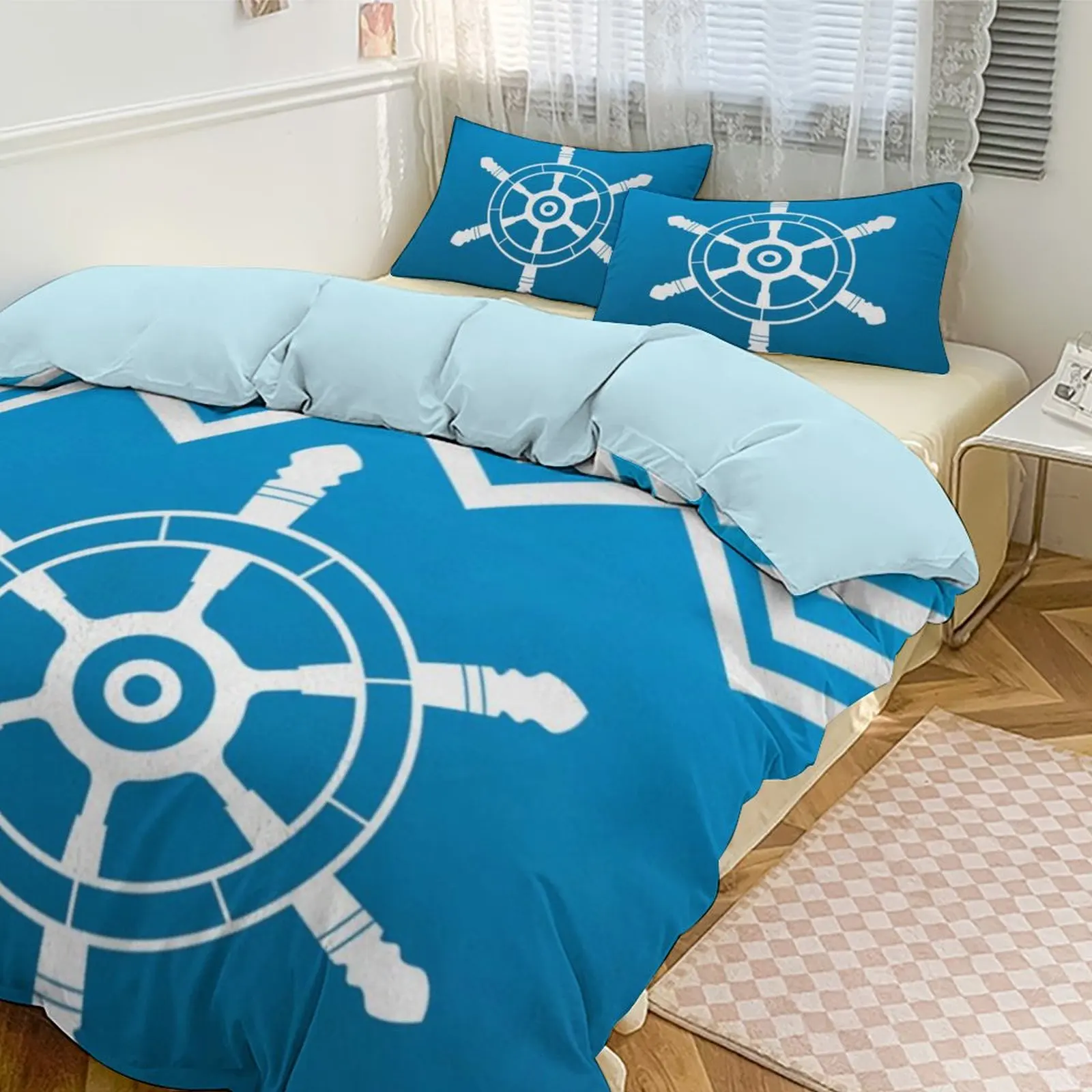 

Cozy Brushed Thickened Bedding Set, Nautical Ship - Wheel Pattern
