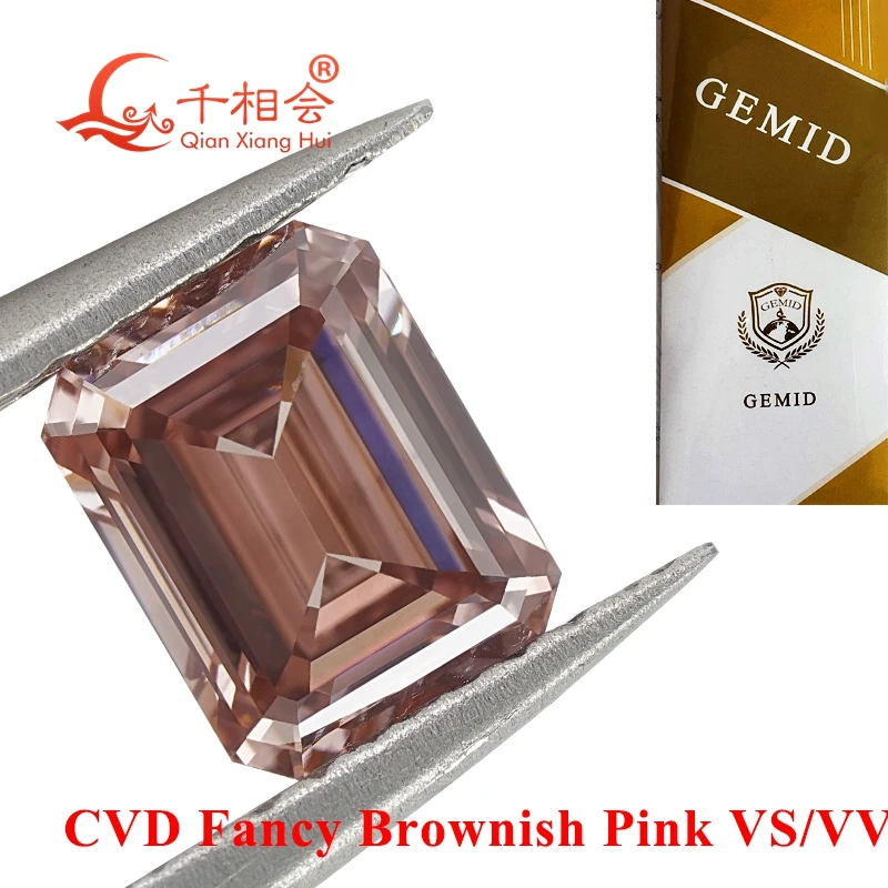 CVD diamond  Fancy Brownish Pink color 1ct VS1 clarity emerald  shape GEMID certificated lab grown diamond loose stone