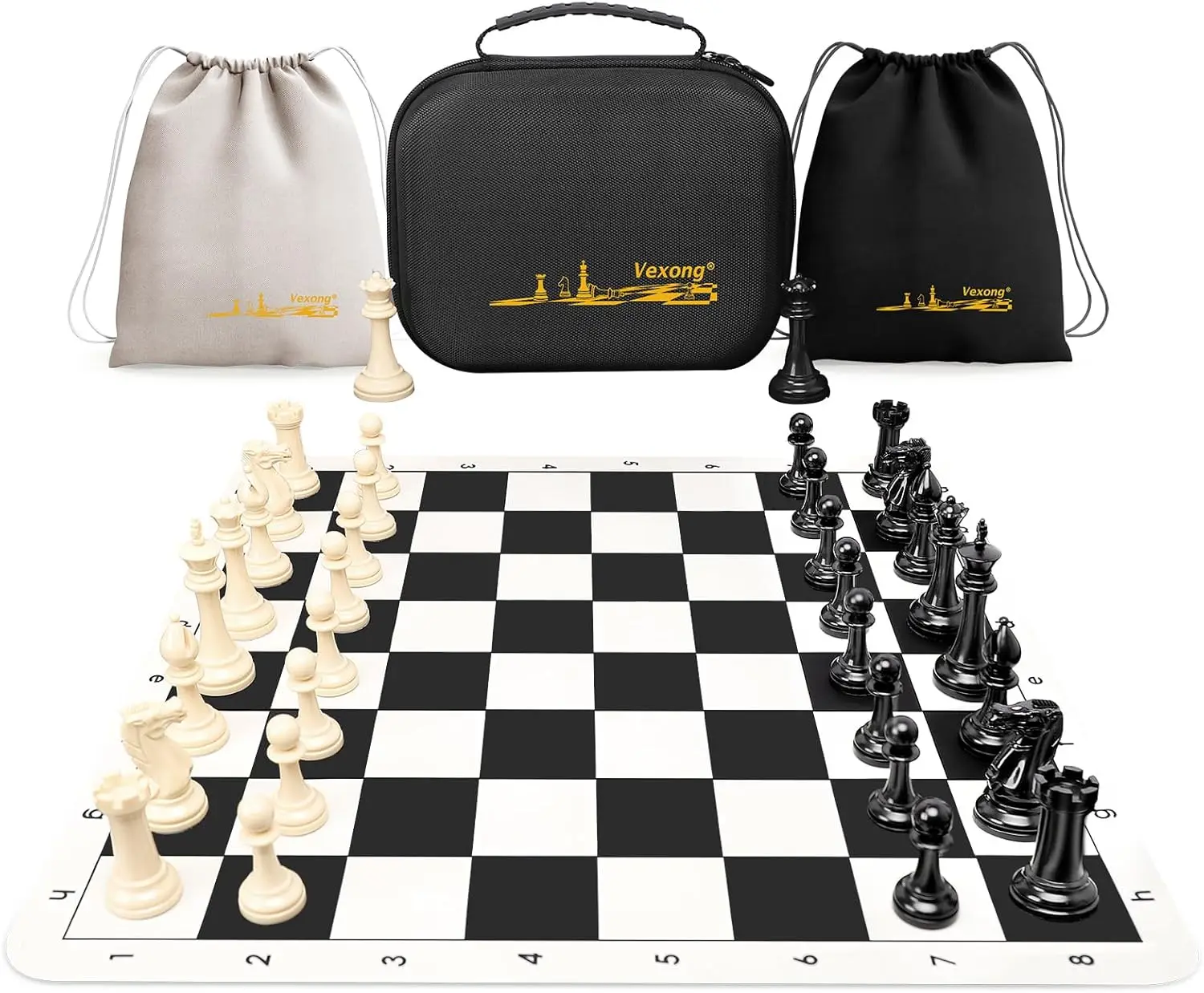 

Tournament 20in Silicone Chess Set, 3.5' Weighted Staunton Pieces, 2 Extra Queens, Portable with Storage Bag