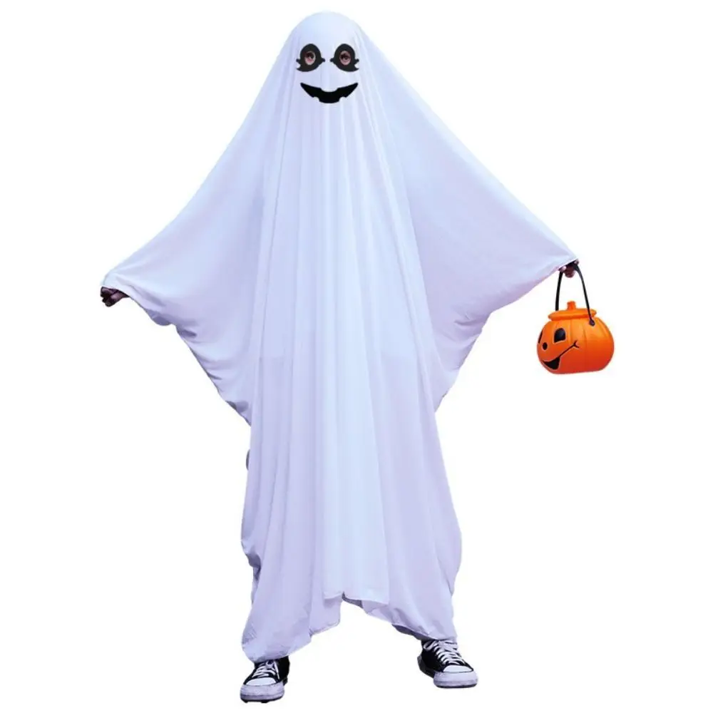 Hooded Halloween Cloak Cape Fright Clothes Funny Cosplay Ghost Poncho Robe Black Eye Smile Face Ghost Cosplay Costume Adult