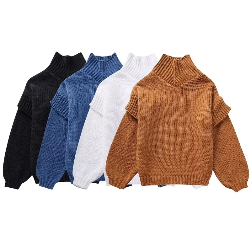 TRAF Knitted Pullovers Women\'s Sweater Autumn Turtleneck Long Sleeve Top Korean Style Knitwears Designer Clothes Women Luxury