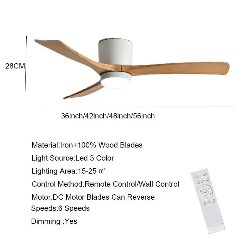 Low Floor Modern Ceiling Fans No Light 36 42 48 56 Inches DC Motor Reversible Blades Remote Control Led Fans Lamp With Lights