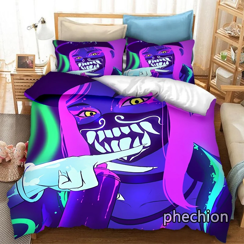 phechion K DA Neon Akali 3D Print Bedding Set Duvet Covers Pillowcases One Piece Comforter Bedding Sets Bedclothes Bed K365