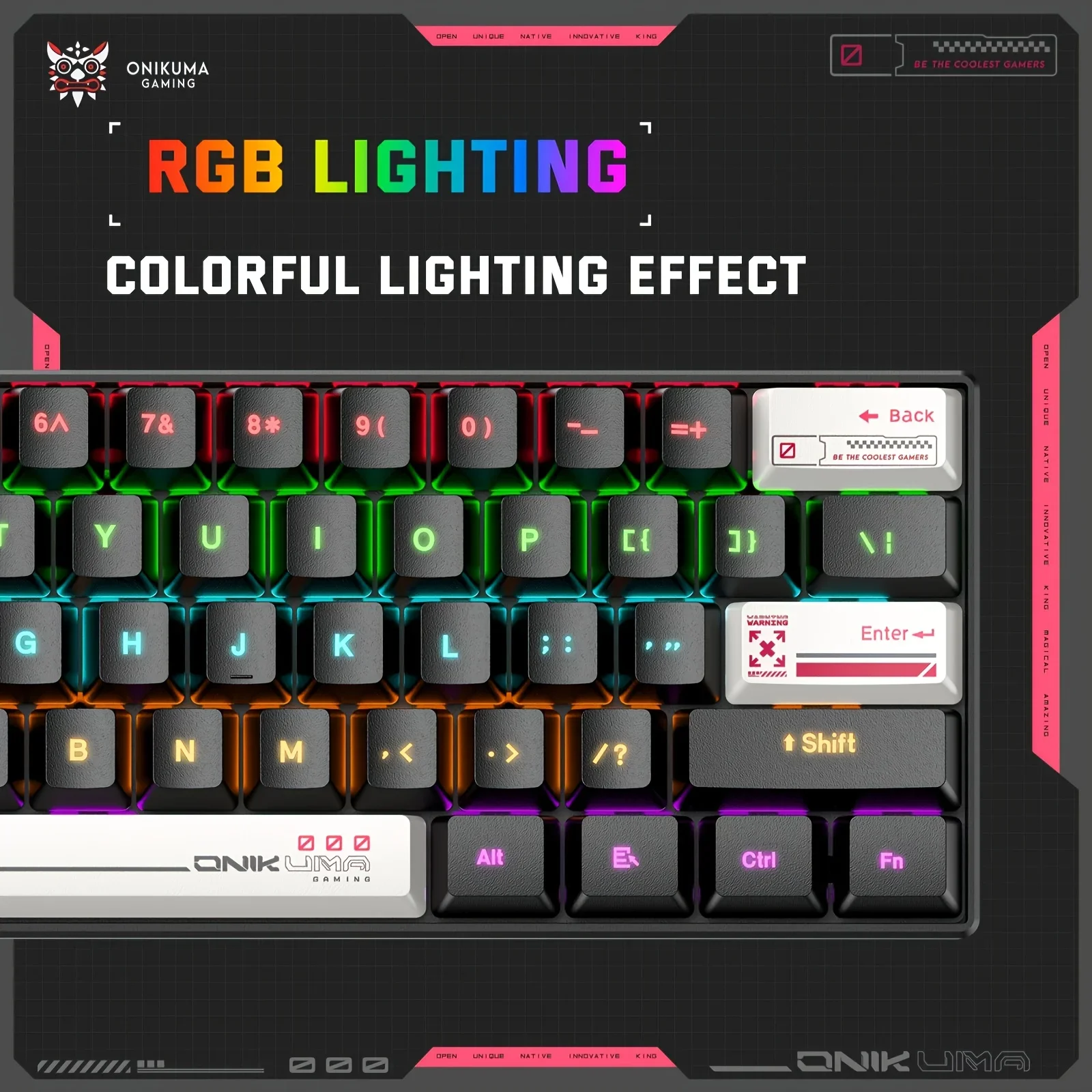 ONIKUMA big save store  Wired Gaming Keyboard 61 Keys RGB Backlit Mechanical Brown Switch Dynamic Lights Compact Size for Gamers