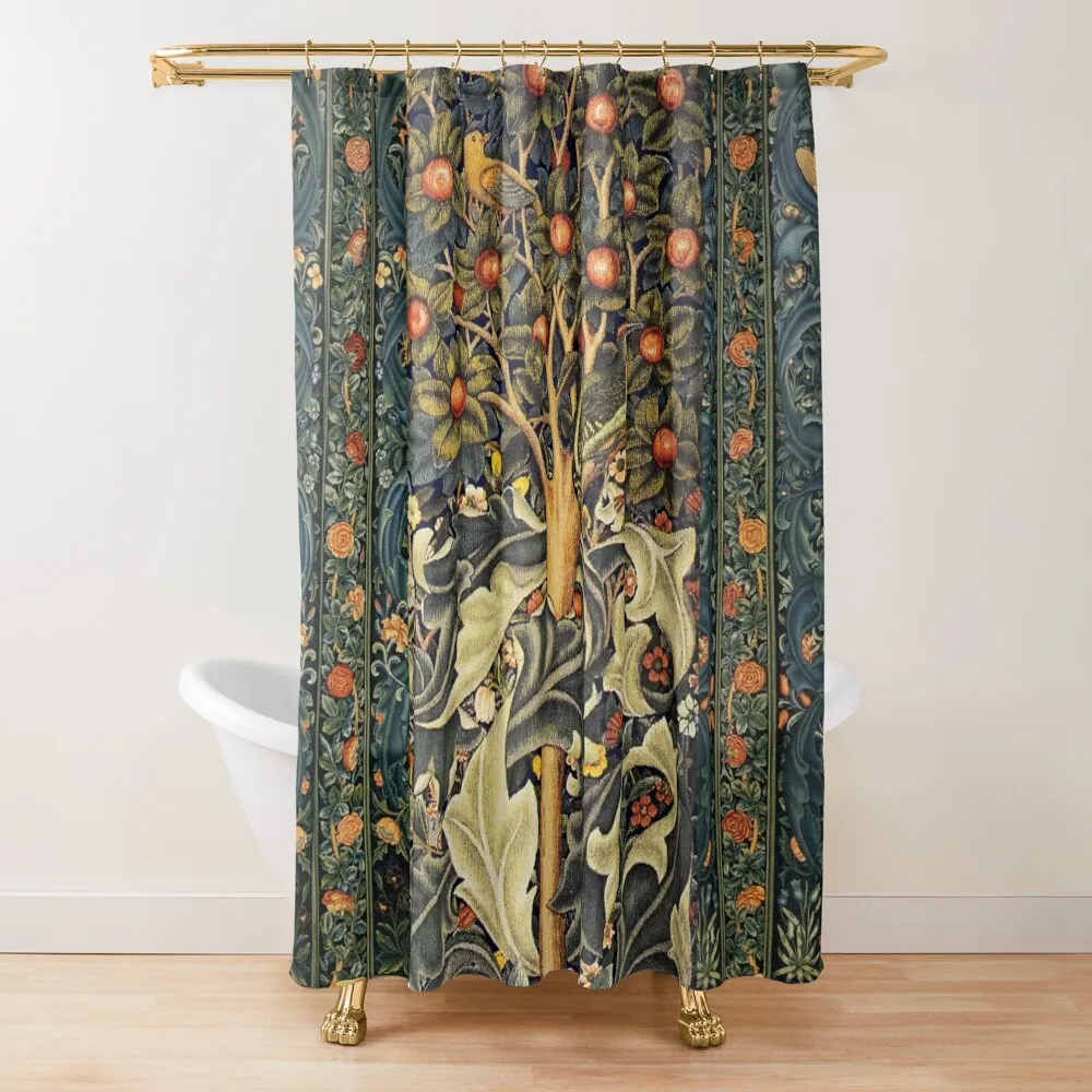 

WOODPECKER IN A FRUIT TREE ,BIRDS RABBITS,LEAVES,BLUE GREEN FLORAL Shower Curtain Luxury Bathroom Shower For Bathroom Curtain