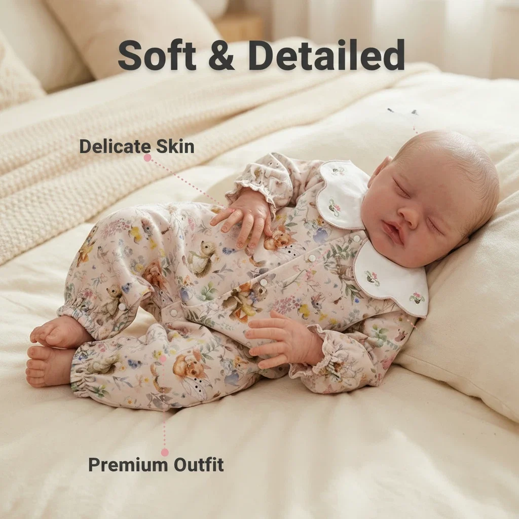 NPK 19inch Lifelike Reborn Baby Doll Primrose Asleep Figure with 3D Skin Hand-Painted Hair Touch Design Multiple Layers Painting