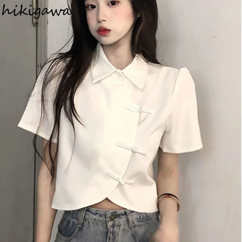 Temperament Ladies Tops Blouse for Women Short Sleeve Vintage Summer Shirts 2023 Blusas De Mujer Korean Irregular White Blouses