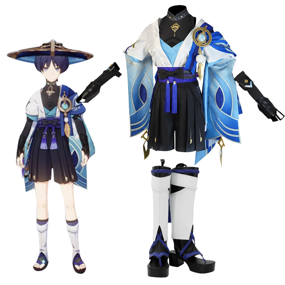 Game Genshin Impact Wanderer Cosplay Costumes Outfits Shoes Boots Clothing Accessories Full Set Halloween Party Suits For Adult