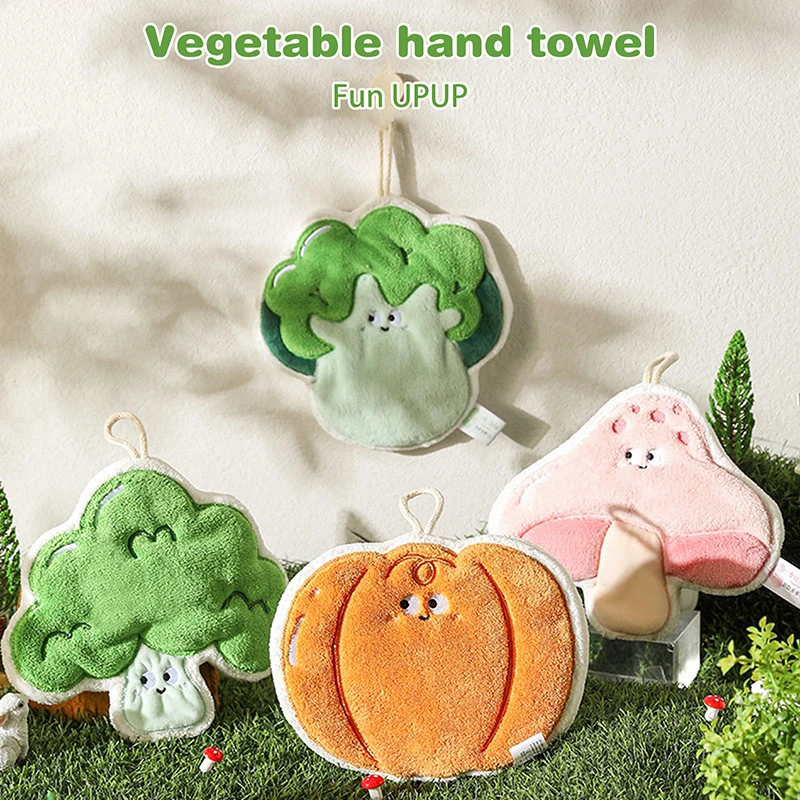 [L] Hand Towel Cartoon Wipe Handkerchief Rag Vegetable Shape Towels For Wiping Hands Thickening Absorbent With Hanging Loop