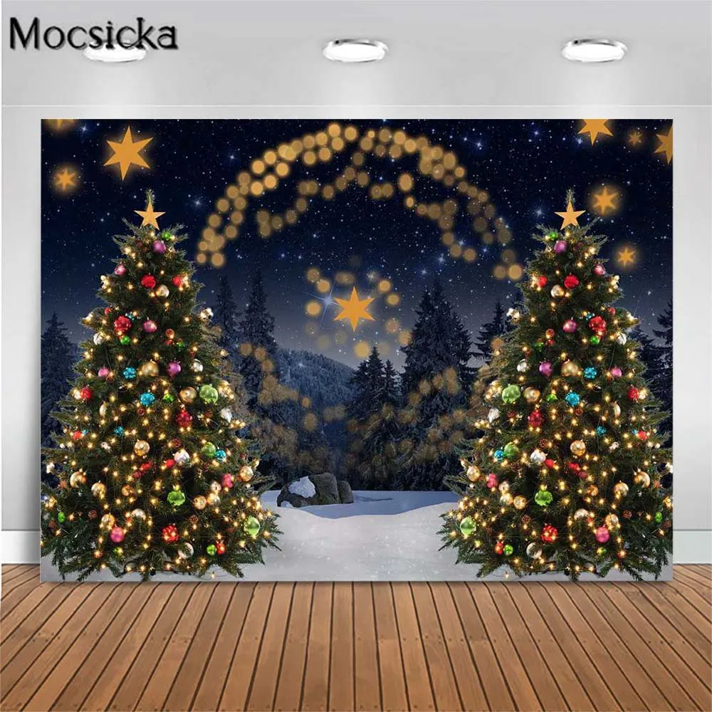 

Mocsicka Christmas Tree Bell Winter Forest Snow Scene Photography Background Newborn Kids Portrait Photo Background Studio Props