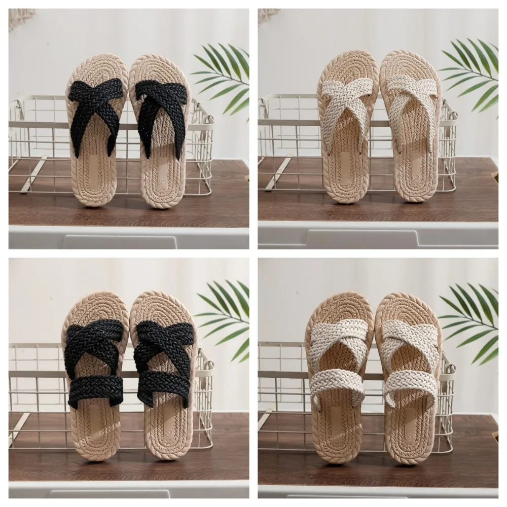 Fashion Holiday Cross Rope Slippers Waterproof Non-Slip Woven Style Sandals Shoes EVA Vacation Beach Slippers Summer