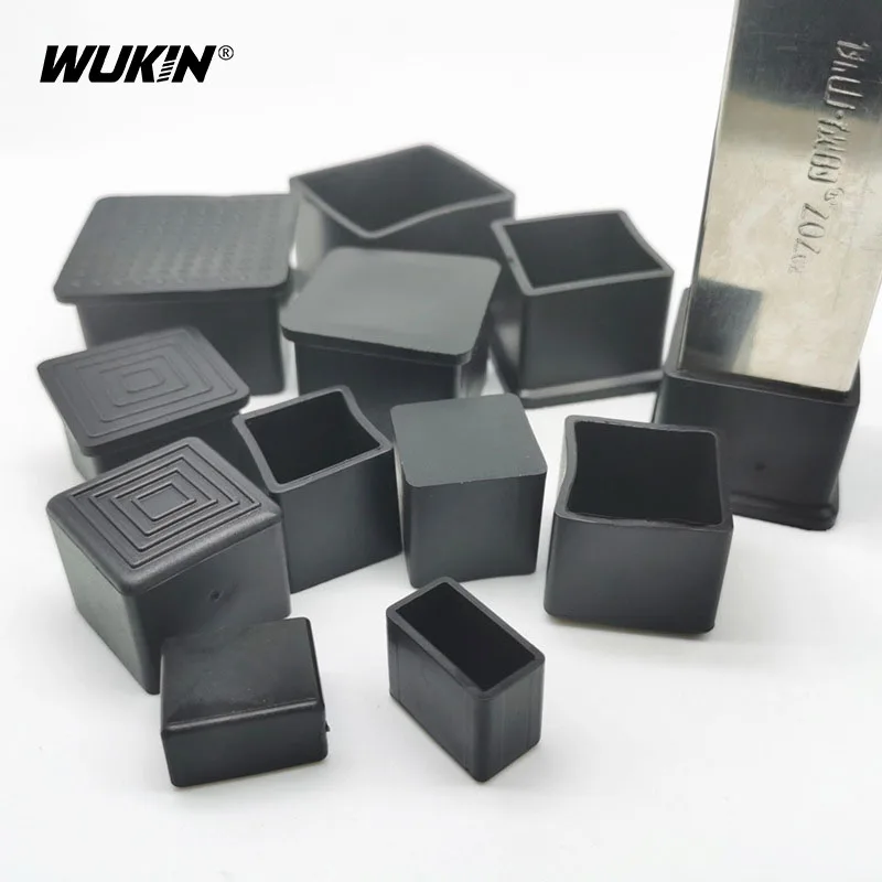 8pcs Black PVC Table Chair Leg Tips Caps Non-slip Floor Square Rubber Feet Pads Floor Protector Furniture Accessories