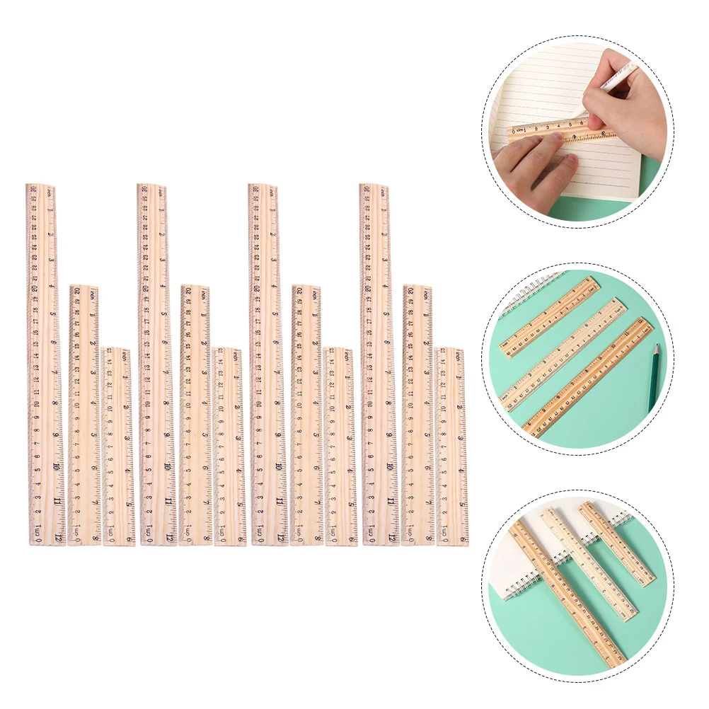 

12Pcs Wooden Measuring Rulers Hardwood Straight Edge for Drafting Woodworking Office School Use Precise Clear Markings