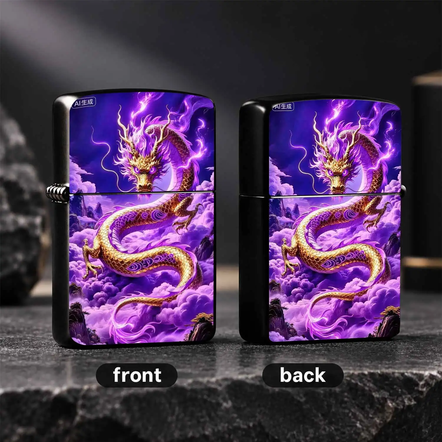 Vibrant Purple Flame Eastern Style Dragon Lighter, Durable Housinglic Golden Scaly Auspicious Dragon Pattern Printed, Windproof PORTABLE Durable Lighter, Ideal Gift for Men, Collectible Decorative Ornament for Home Outdoor Use, Unique Dra