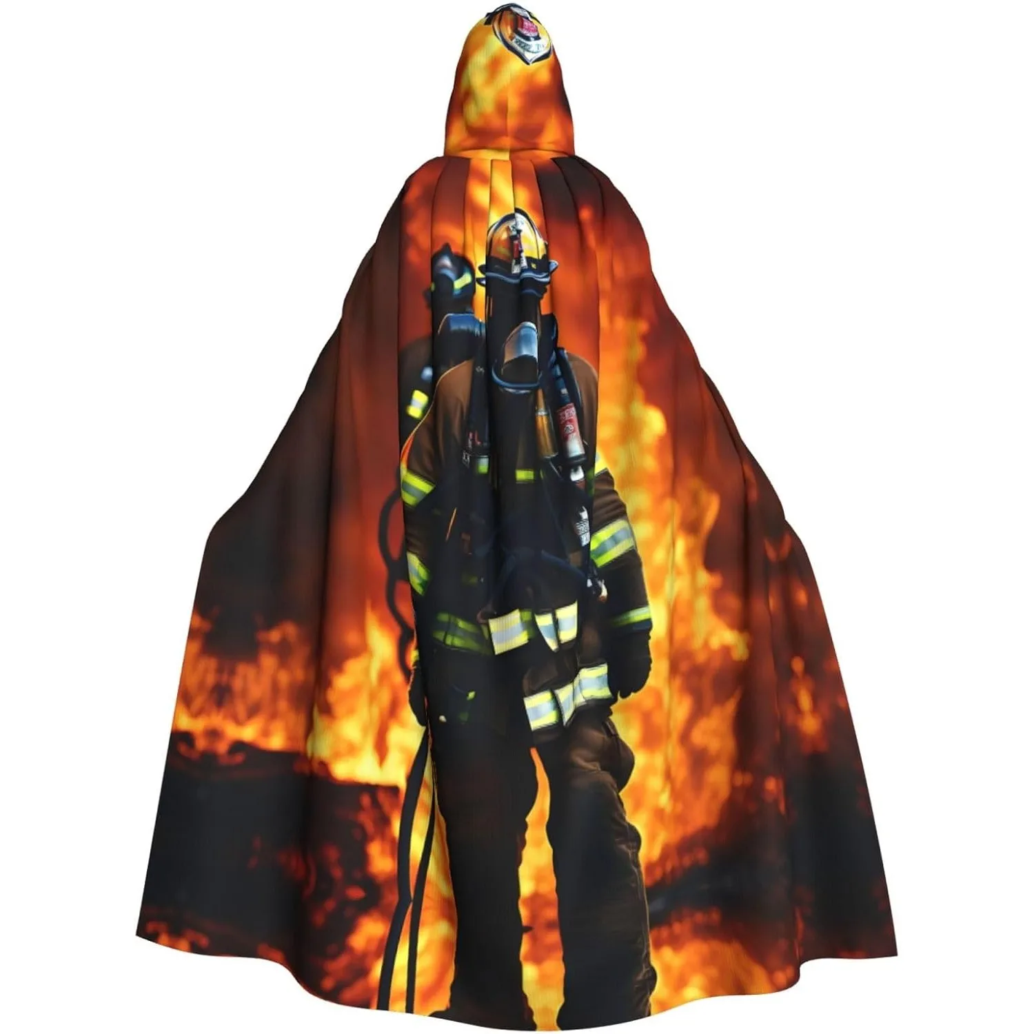 

Firefighter Fireman Flame print Adult Hooded Cape Carnival Festival Cape Cosplay Robe Costume party Gothic Carnival