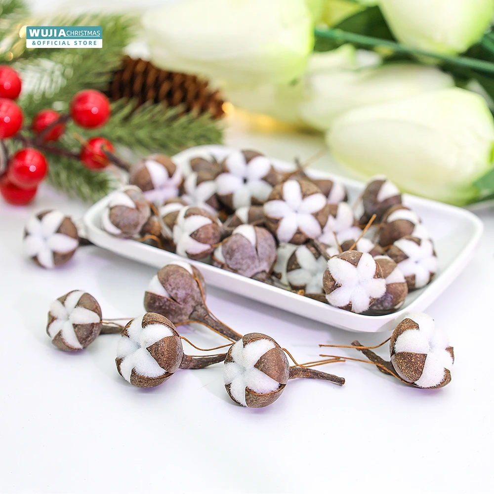12 stücke künstliche Kapok natürliche getrocknete Blumen Simulation Baumwolle Hochzeit Zimmer Weihnachts dekoration liefert DIY Kranz Blumenstrauß Geschenk box – Detail 8