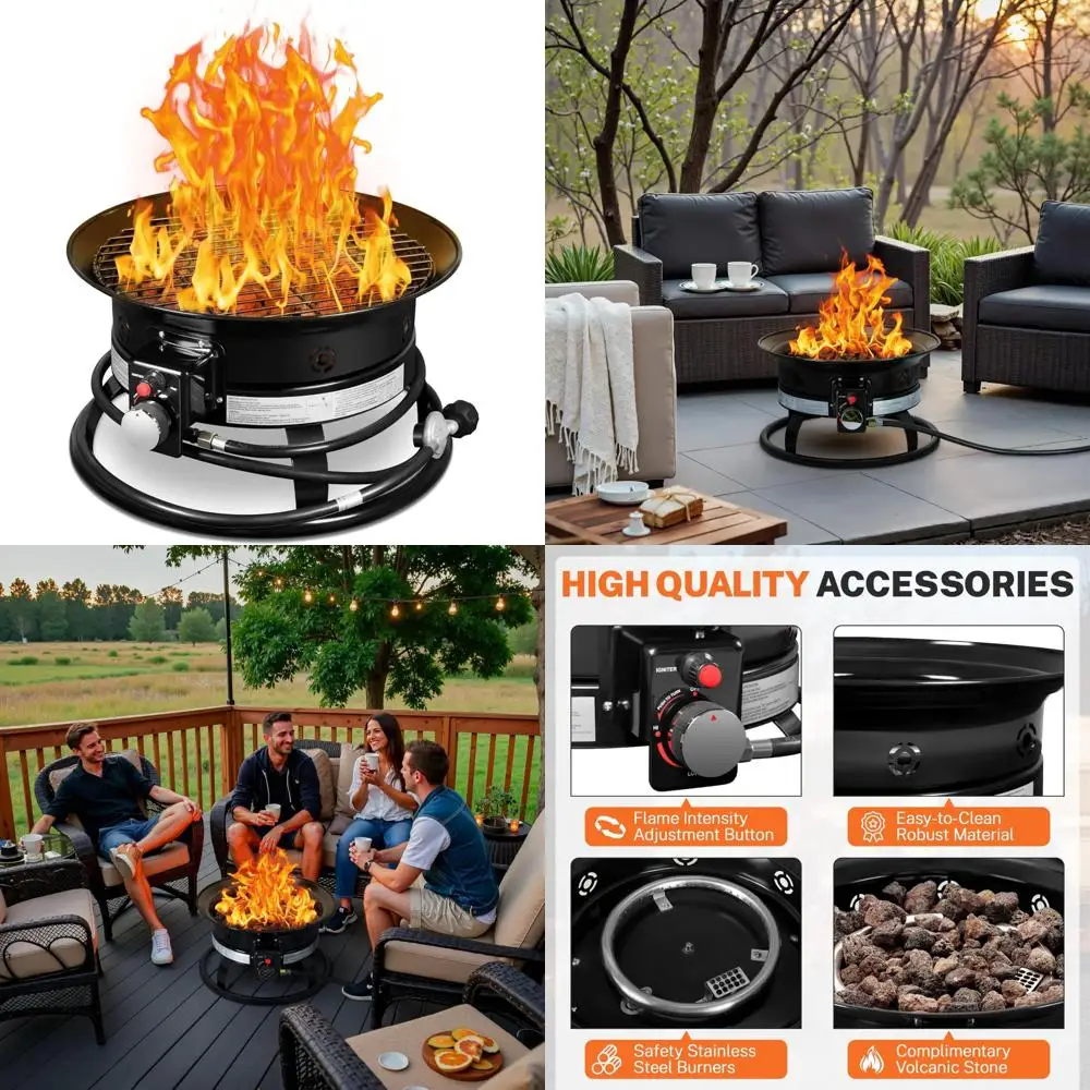 

Portable Outdoor Propane Fire Pit Table, 19-inch Smokeless Gas Fire Bowl with Auto-Ignition, Lid, Carry Kit, Ideal for Patio Use