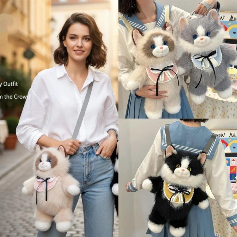 

Забавные рюкзаки Y2K: плюшевые рюкзаки-кошки, реалистичные рюкзаки-куклы, мягкие плюшевые рюкзаки-животные, милые рюкзаки для девочек, подарок на день рождения