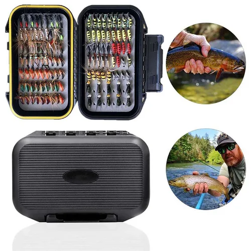 Cebos de mosca artificiales hechos a mano, 24-100 piezas, para pesca de trucha y lubina, con caja