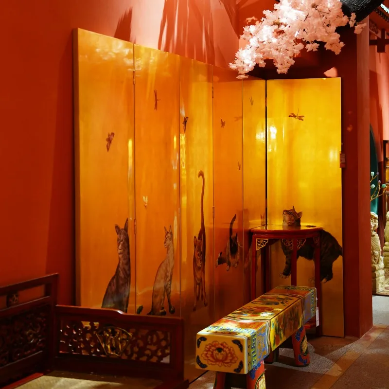 

Cute cat gold foil screen, new Chinese style, screen