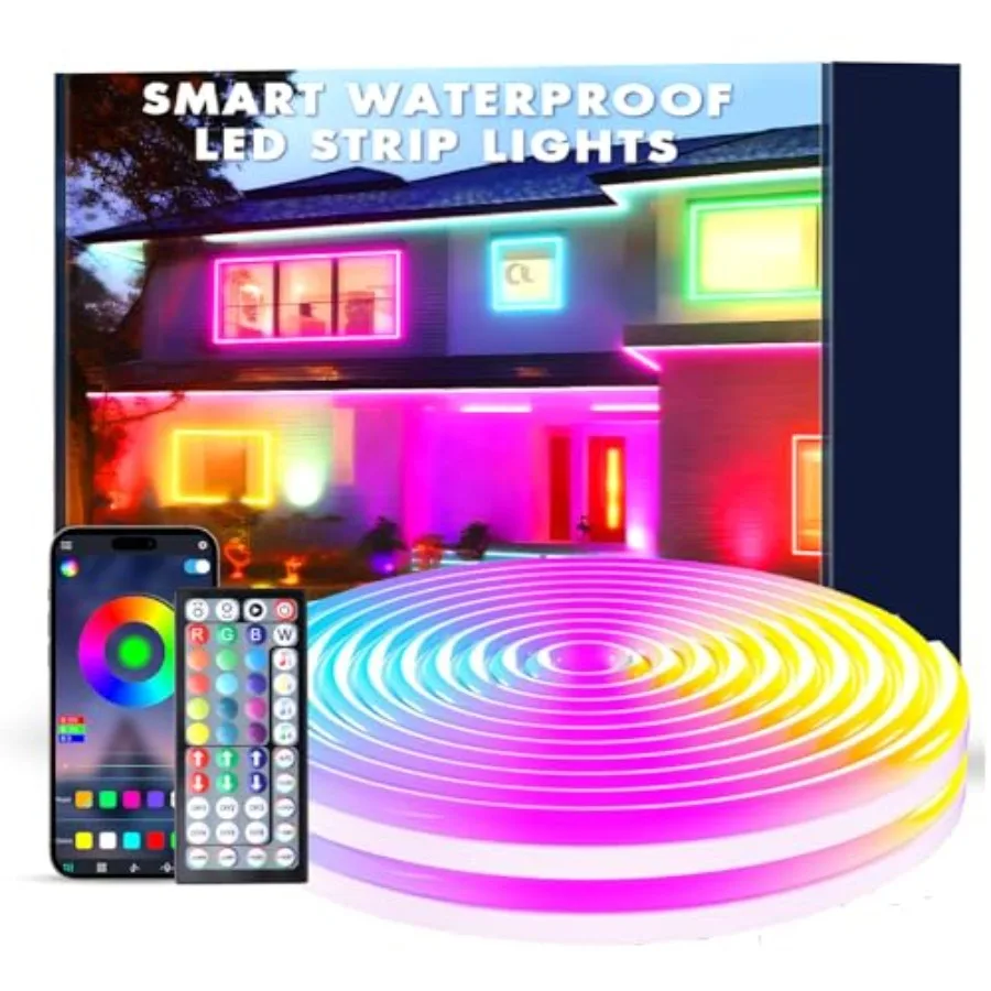 

LED Neon Light Cord with Remote Control - Flexible 150Feet IP67 Waterproof Music Sync App-Controlled for Gaming and Bedroom Dec