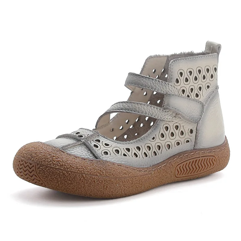 

Лето 2023, женская обувь ручной работы в стиле ретро, сандалии для мам из натуральной кожи с мягкой подошвой, повседневные сандалии из воловьей кожи с вырезами