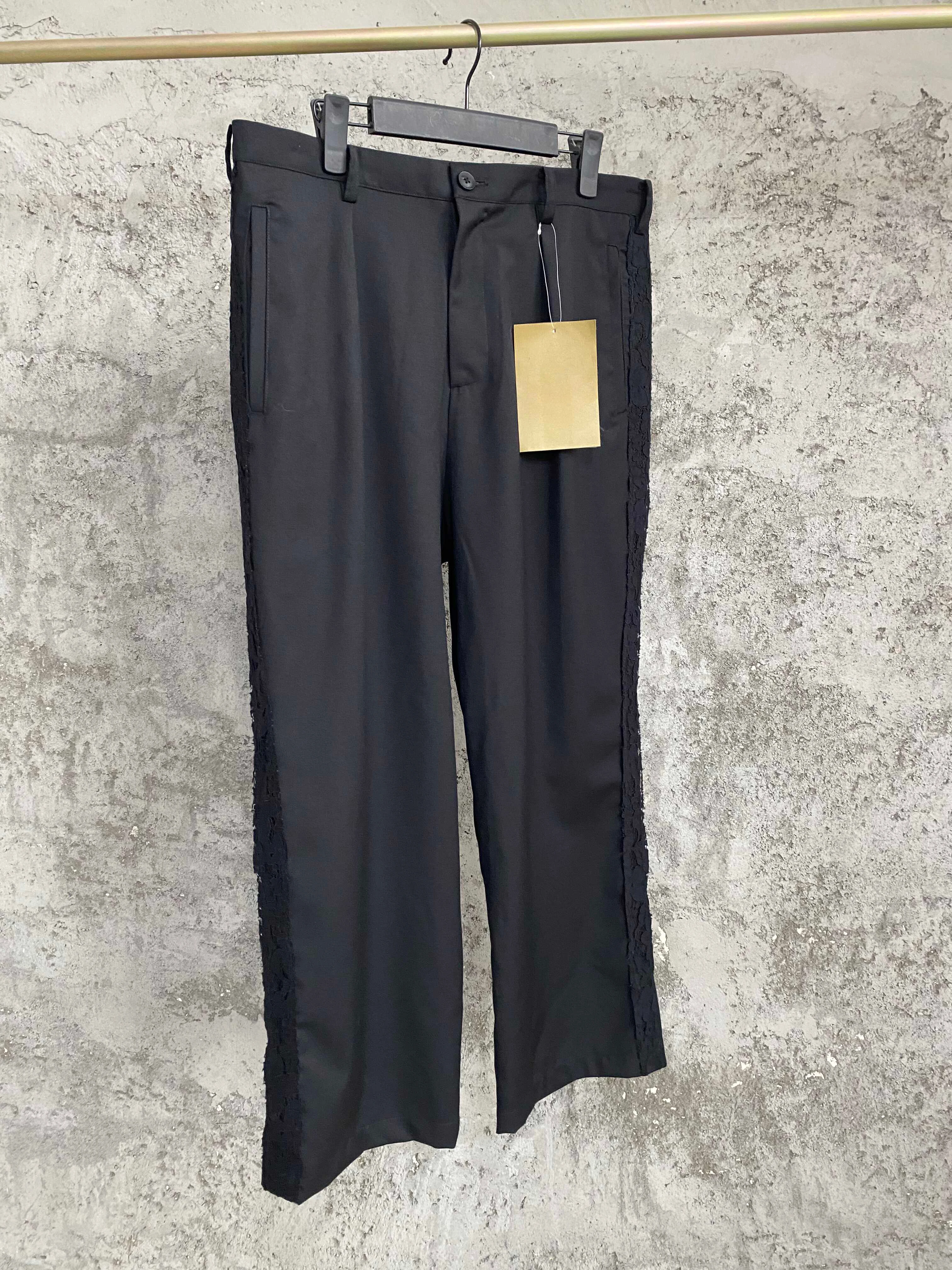 TOP-YAMAMOTO wool decorated lace design casual pants Solid color straight leg comfortable loose long pants for men