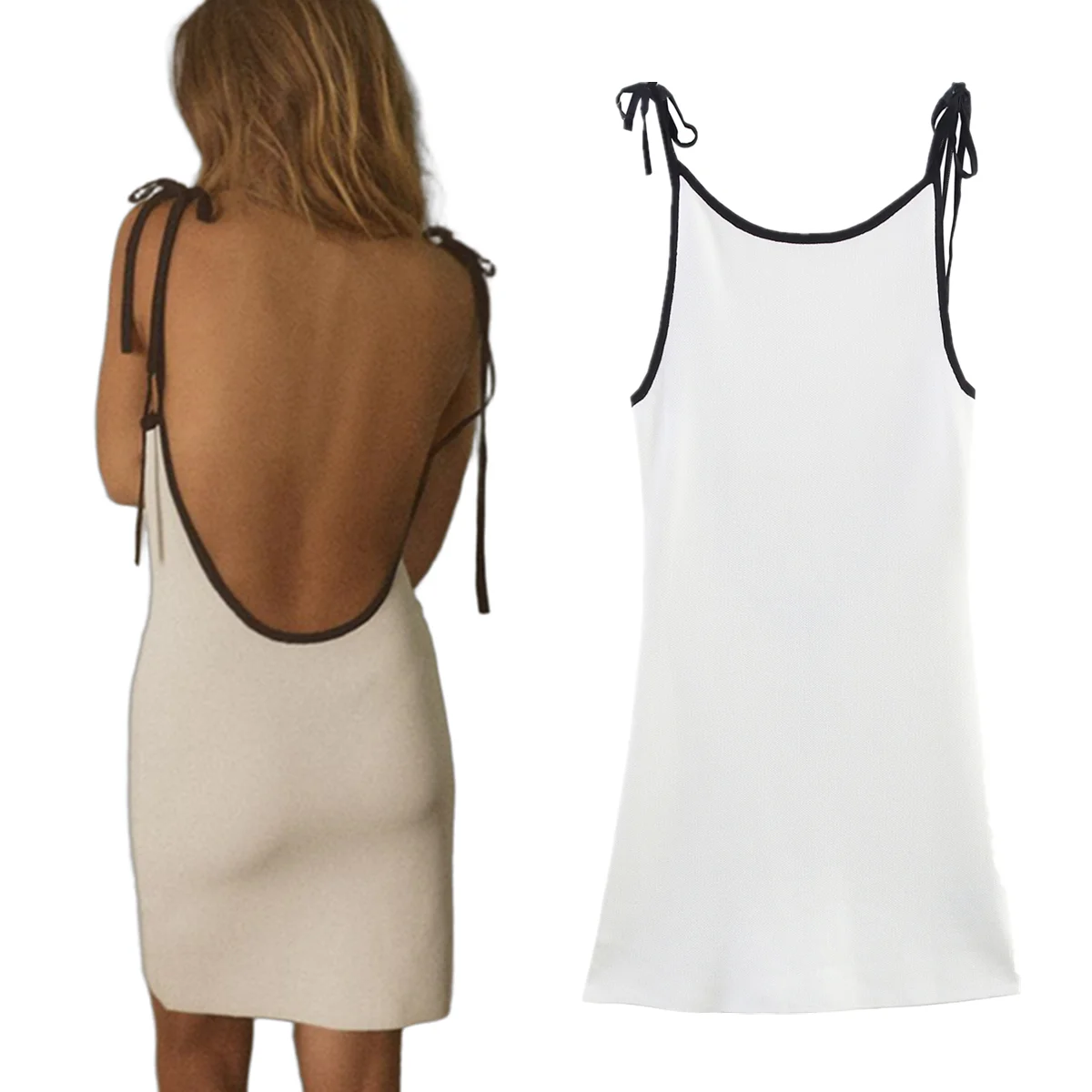 

Dave&Di French Lazy Backless Sexy Knitted Dress For Women Fashion Ladies Sexy Camisole Women's Suspender Dress