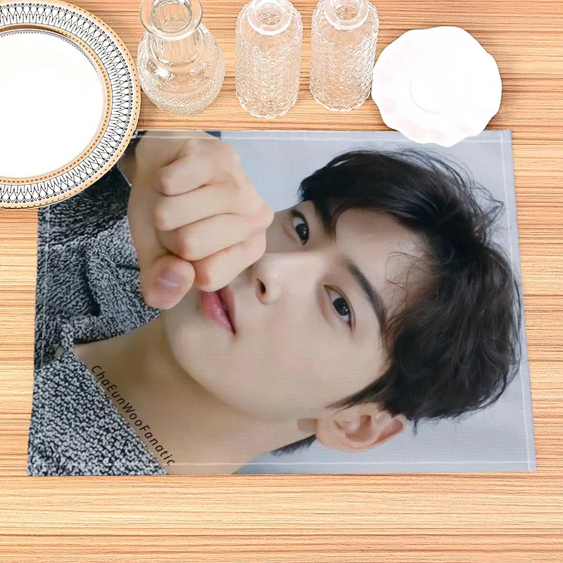 KPOP Cha Eun Woo Mat Printed Kitchen Tableware Cup Bottle Placemat For Dinner Table Pad Accessories 0414