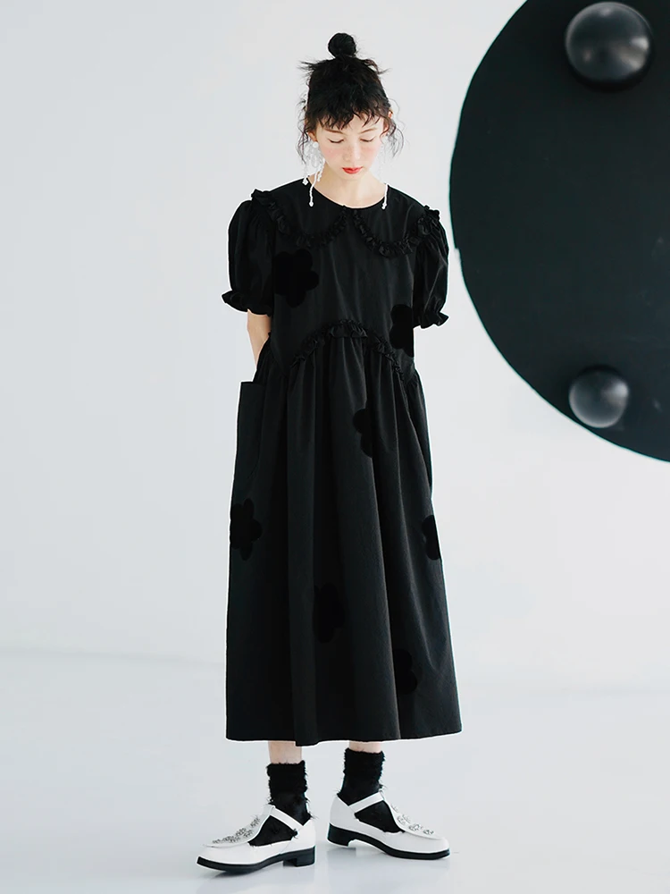 IMAKOKONI 2023 Bubble Sleeve Japanese Sakura doll collar dress simple girly sense long skirt 223588