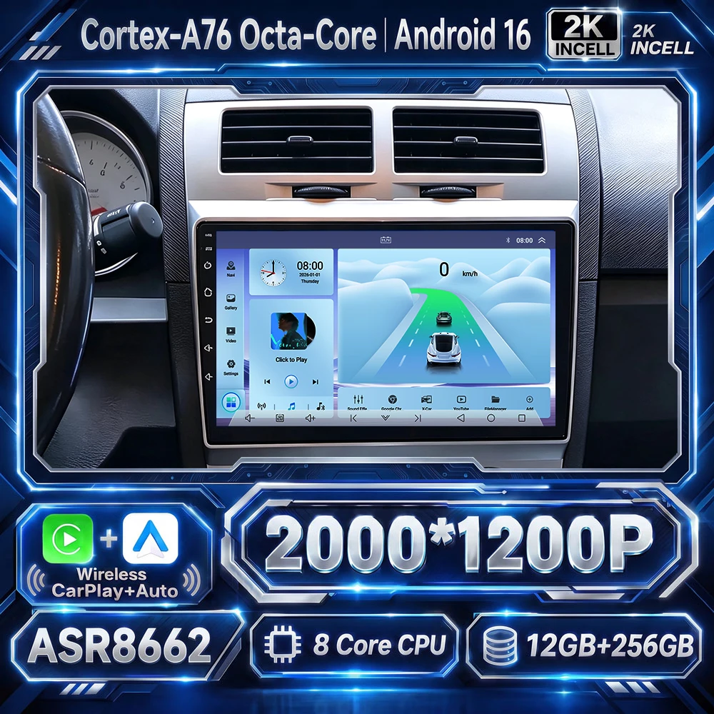 Cortex-A76 Octa-Core Android 16 Car For Dodge Caliber 2007 - 2010 Navigation Wireless Carplay 2Din High-performance Touch Screen