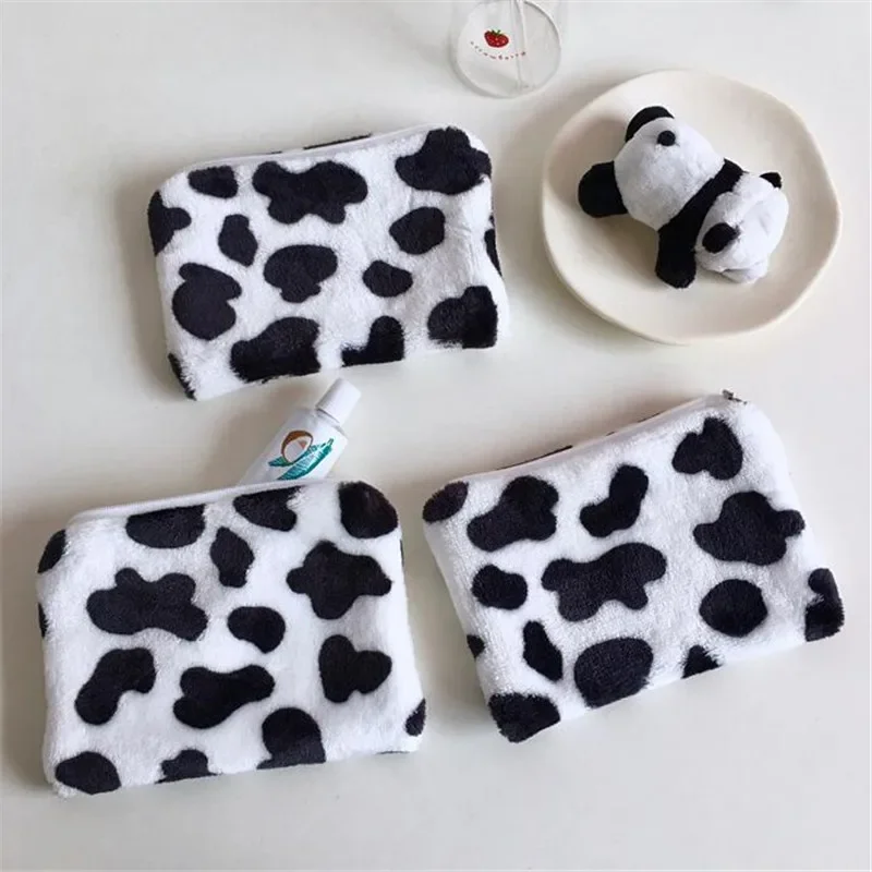 Cow Pattern Plush Coin Purses Women Cute Zipper Mini Wallet Storage Bag Card Holder Girls Soft Pocket Female Coin Purse Cartera