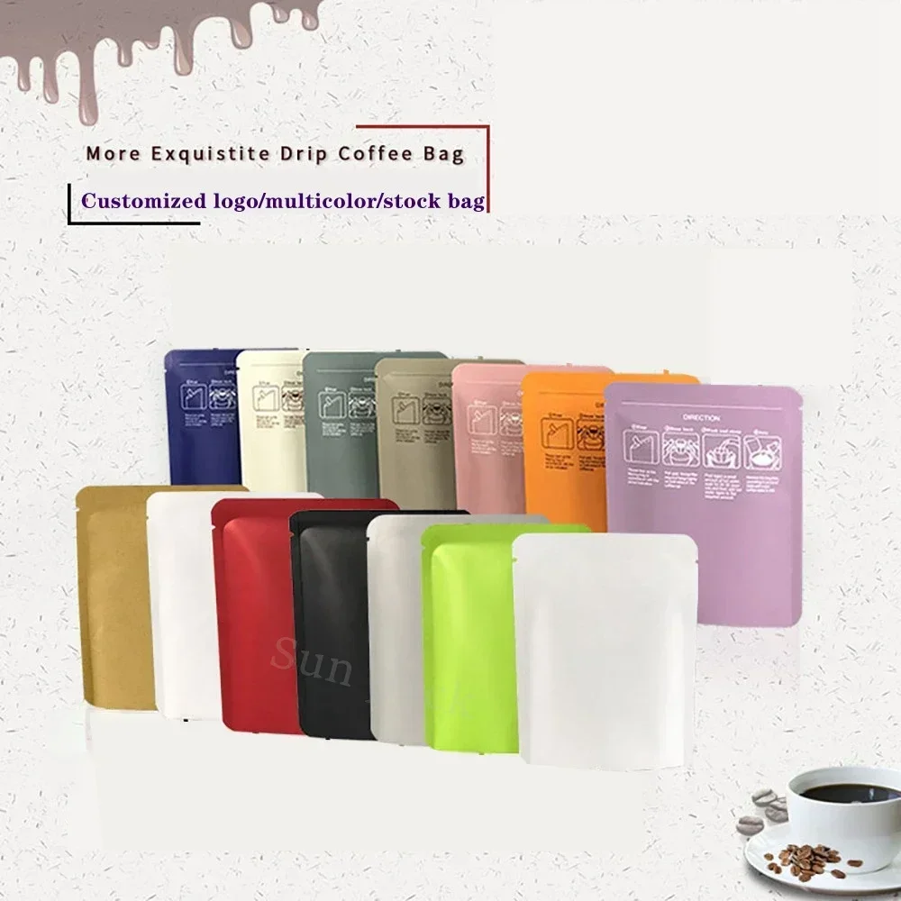 100pcs Custom Printed Laminated Material 3 Side Sealed Small Aluminum Foil Drip Coffee Bag