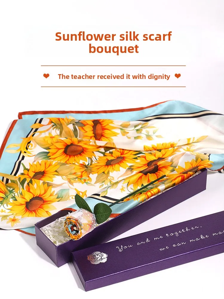 

Креативный подарок на день рождения для женщин, учителей, подруг, мам: шелковый шарф с букетом цветов, практичный подарок, подходящий для праздников.