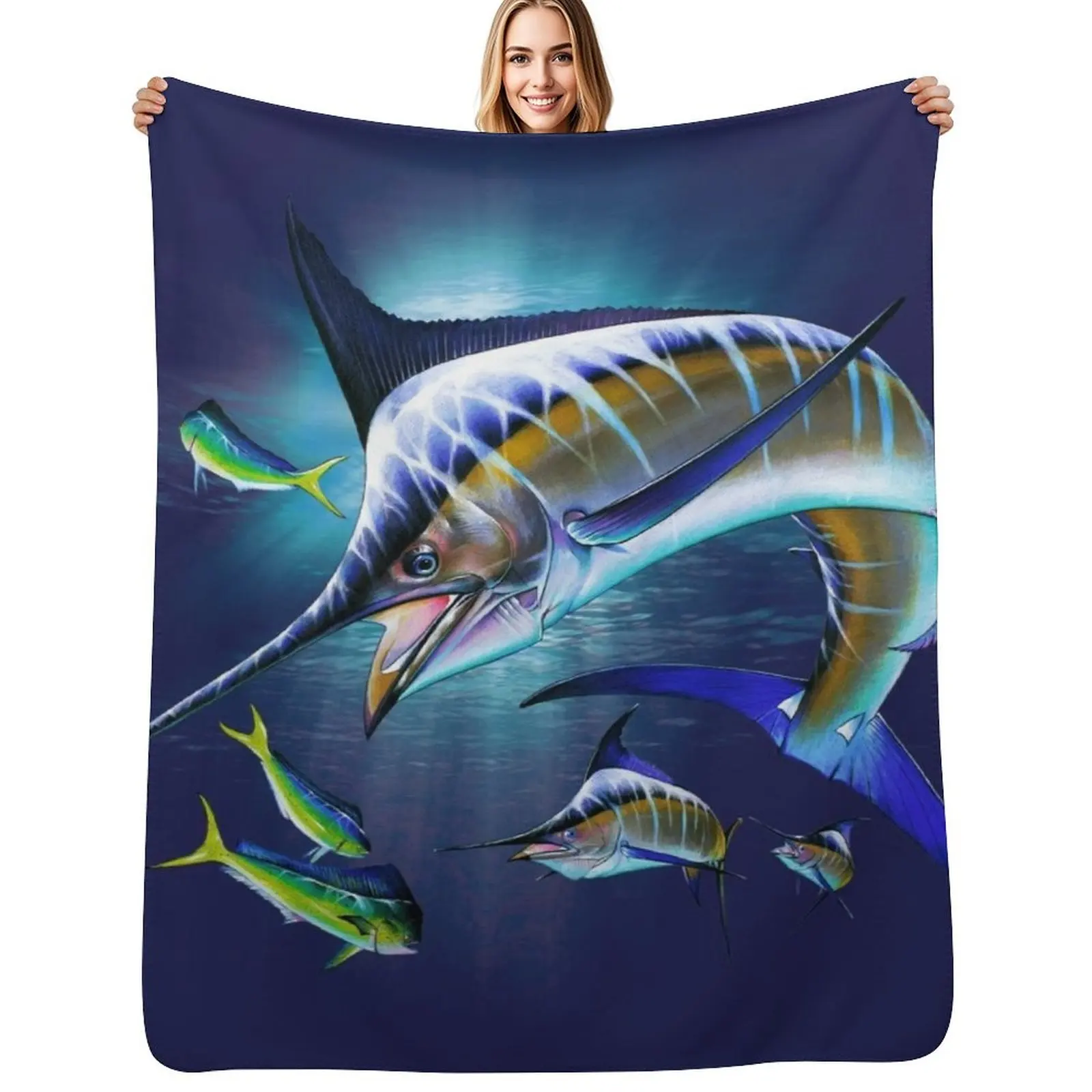 

Marlin and Mahi Mahi Throw Blanket Warm Comfortable Blanket for Office Napping