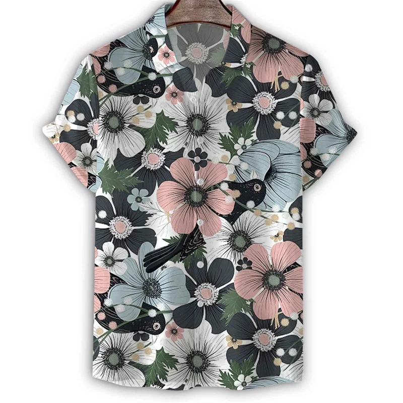 Fashion Hawaiian Floral Shirt Men Summer Loose Short Sleeve Tops 3d Print Beach Vacation T Shirts Lapel Blouse Women Clothes