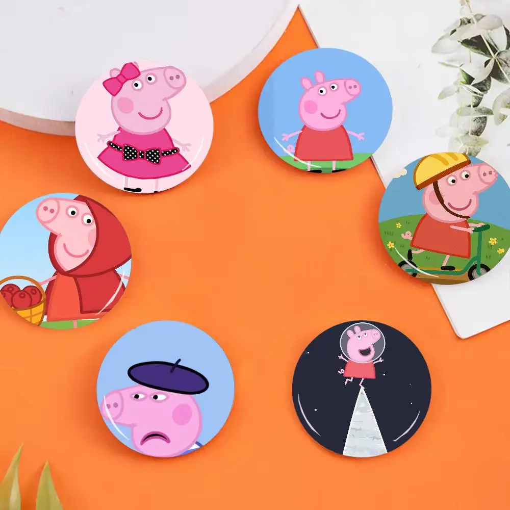 Cartoon P-Pink Peppa Pig Badges 25 32 44 58 75 mm Round Cosplay Pin Bag Decor Fans Collect Friends Gifts Brooch Souv