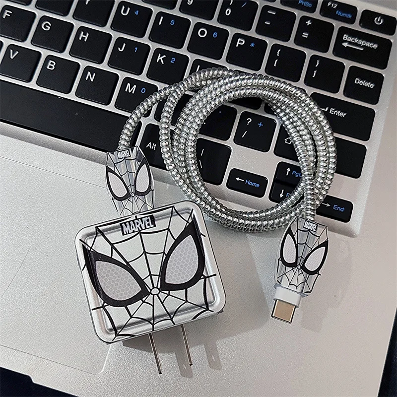 

Cartoon Spiderman Silver Charger USB Cable Protector Case Cover 18W 20W Iphone Charger Protective Cover Case Date Cable Wider