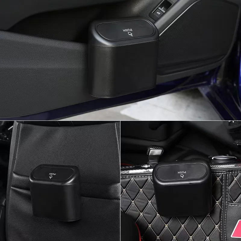 Car Trash Bin Hanging Vehicle Garbage Dust Case Storage Box Black Square Pressing Type Trash Can Auto Interior Accessories