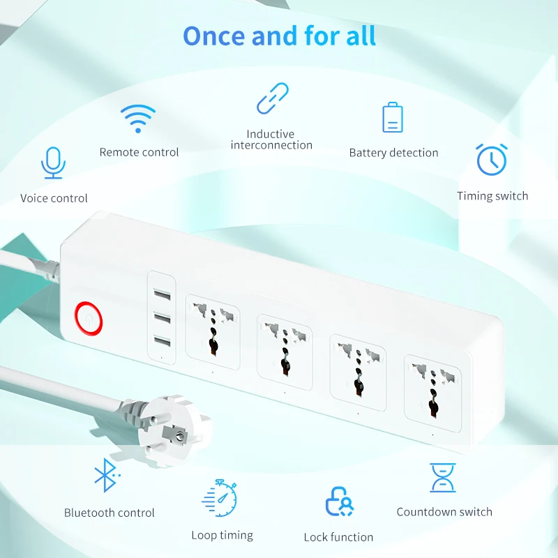 Smart Socket universal Outlet Tuya Voice WiFi Smart Plug Timer Switch Segmented Power Strip Remote Control EU UK Power Strip USB