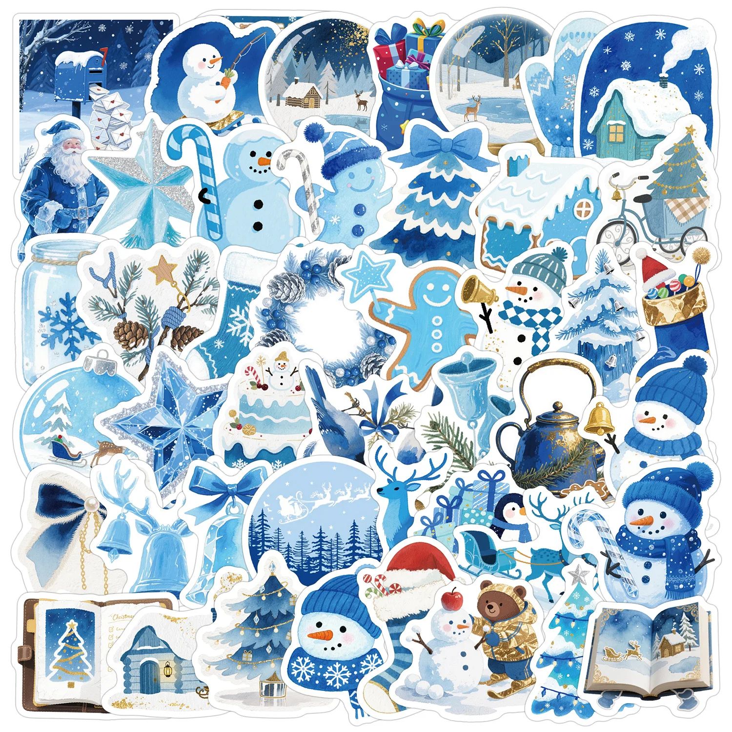 

50PCS Cartoon Christmas Graffiti Sticker Blue INS Style Decal Toy for Water Cup Mobile Phone Case Scrapbook Decoration Sticker