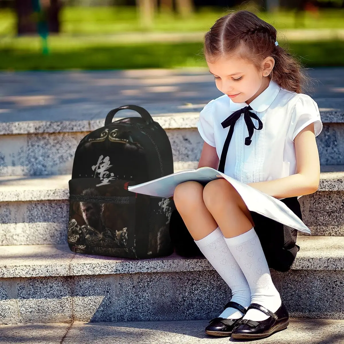 Mito Negro: Mochila escolar informal liviana con estampado de Wu Kong para la escuela, al aire libre, compras, oficina de 16,5 pulgadas