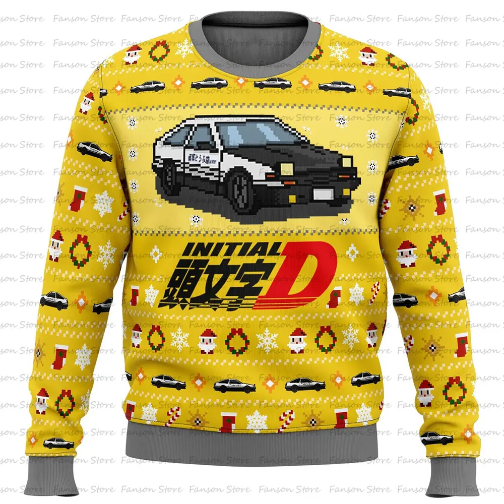 Initial D Classic Toyota Car Ugly Christmas Sweater Cartoon Anime Women Men Pullover Tops 2025 Fashion Couple Hoodie Sweatshirt