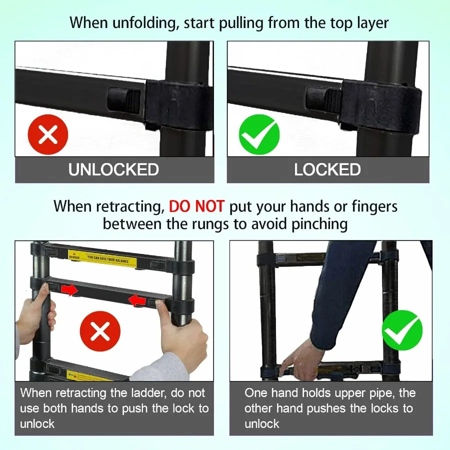 20.5ft 6.2M Black Aluminium Loft Ladder Telescoping Ladder with Hooks Extendable Easy to Store Delicate Design Max Load 330lb A