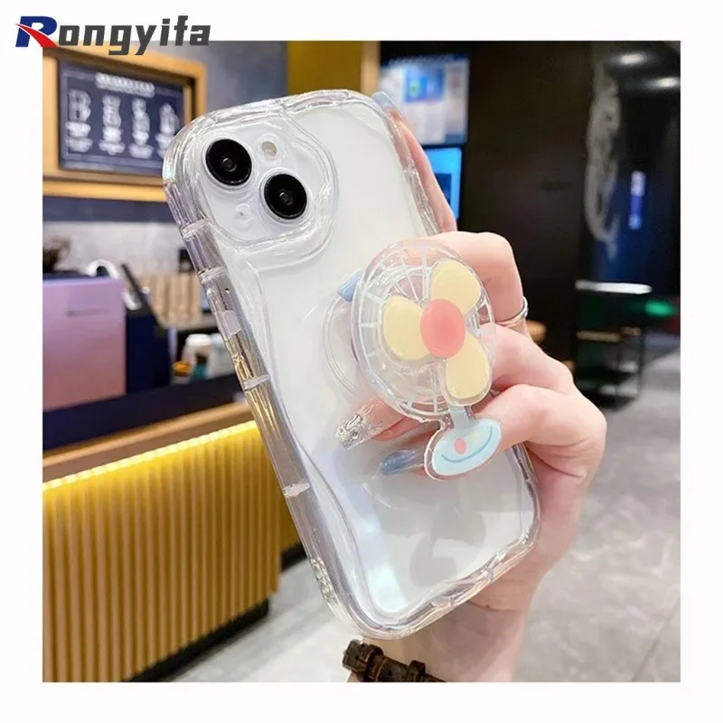 Voor Samsung Galaxy S23 S22 S21 Ultra Plus S21 S20 Fe S23 S22 S21 + J7 J2 Grand Prime Cute Cream Fan Stand Houder Telefoonhoesje